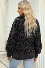 Gray Leopard Print Zip Up Sweater Long Sleeve Cardigan Pullover Sweater Pullovers
