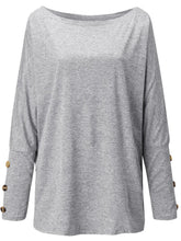 Gray Long Sleeve Boat Neck Top with Buttoned Cuffs