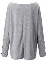 Gray Long Sleeve Boat Neck Top with Buttoned Cuffs