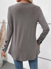 Gray Long Sleeve Button-Neck Tunic Top for Women