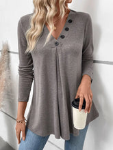 Gray Long Sleeve Button-Neck Tunic Top for Women