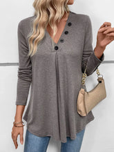 Gray Long Sleeve Button-Neck Tunic Top for Women