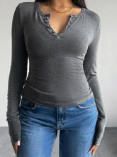 Gray Long-Sleeve Button-Up Henley Shirt for Women Dark Gray