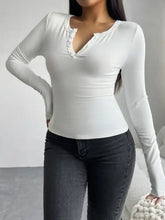 Gray Long-Sleeve Button-Up Henley Shirt for Women White Woman T Shirts
