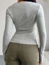 Gray Long-Sleeve Button-Up Henley Shirt for Women
