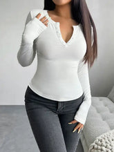 Gray Long-Sleeve Button-Up Henley Shirt for Women Woman T Shirts