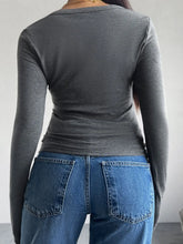 Gray Long-Sleeve Button-Up Henley Shirt for Women