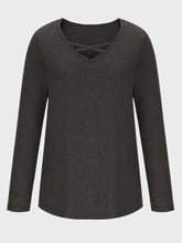 Gray Long Sleeve Criss Cross V Neck Shirt with Denim Shorts Set