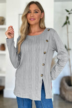 Gray Long Sleeve Knit Cardigan with Side Button Accents Gray