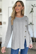 Gray Long Sleeve Knit Cardigan with Side Button Accents Woman T Shirts