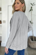 Gray Long Sleeve Knit Cardigan with Side Button Accents Woman T Shirts
