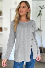 Gray Long Sleeve Knit Cardigan with Side Button Accents
