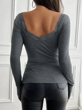 Gray Long Sleeve Lace Trim Top for Women Woman T Shirts