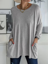 Gray Long Sleeve Oversized Tunic with Pockets for Women Dark Gray