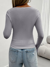 Gray Long Sleeve Ribbed Knit Top for Women