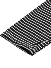Gray Long Sleeve Shirt with Black and White Striped Accents for Women