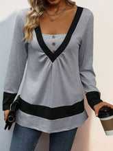 Gray Long Sleeve Tunic with Black Trim and Decorative Button Gray