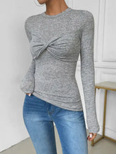 Gray Long Sleeve Twist Front Top for Women Gray Woman T Shirts