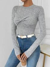 Gray Long Sleeve Twist Front Top for Women