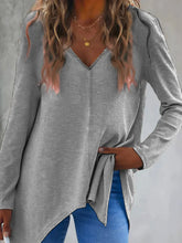 Gray Long Sleeve V-Neck Waffle Knit Tunic for Women Dark Gray