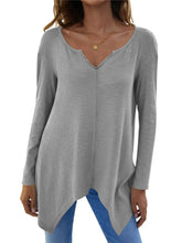 Gray Long Sleeve V-Neck Waffle Knit Tunic for Women