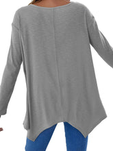 Gray Long Sleeve V-Neck Waffle Knit Tunic for Women