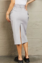 Gray Midi Cargo Skirt with Belt and Side Flap Pockets Woman Skirts