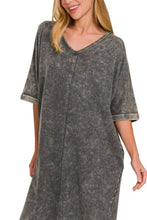 Gray Mineral Wash V Neck Cotton T Shirt Dress