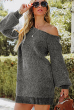 Gray Off-the-Shoulder Knit Sweater Dress for Women Dark Gray