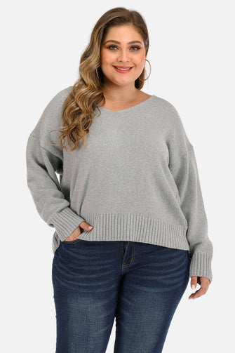 Gray Open-Back Sweater with Long Sleeve Length for Women Cloudy Blue