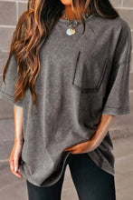 Gray Oversized Cotton Pocket T Shirt for Women