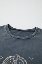 Gray Oversized T Shirt with Cowboy Boot and Rose Design