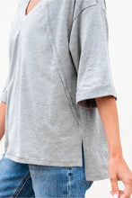 Gray Oversized V-Neck T-Shirt for Women Woman T Shirts