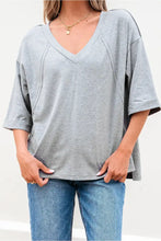 Gray Oversized V-Neck T-Shirt for Women Woman T Shirts