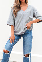 Gray Oversized V-Neck T-Shirt for Women