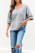 Gray Oversized V-Neck T-Shirt for Women