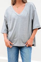 Gray Oversized V-Neck T-Shirt for Women