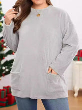 Gray Plush Oversized Tunic Sweater with Pockets for Women