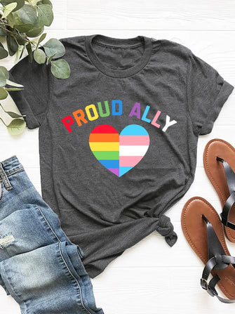 Gray Proud Ally Short Sleeve T-Shirt for Women Dark Gray