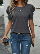 Gray Puff Sleeve Length T Shirt for Women Dark Gray