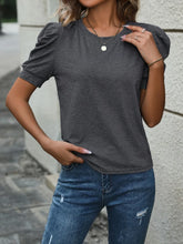 Gray Puff Sleeve Length T Shirt for Women