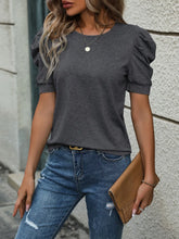 Gray Puff Sleeve Length T Shirt for Women