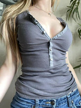Gray Ribbed Button-Up T-Shirt for Women Gray