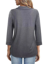 Gray Ribbed Collared Quarter Zip Top for Women