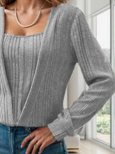 Gray Ribbed Knit Acrylic Top for Women