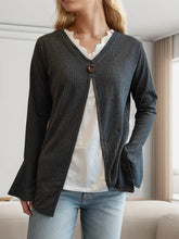 Gray Ribbed Knit Cardigan with Bell Sleeve Length for Women Dark Gray