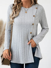 Gray Ribbed Knit Long Sleeve Top with Button Detail Light Gray