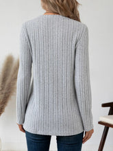 Gray Ribbed Knit Long Sleeve Top with Button Detail