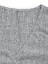 Gray Ribbed Knit Long Sleeve Wrap Top for Women Woman T Shirts