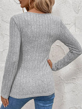 Gray Ribbed Knit Long Sleeve Wrap Top for Women